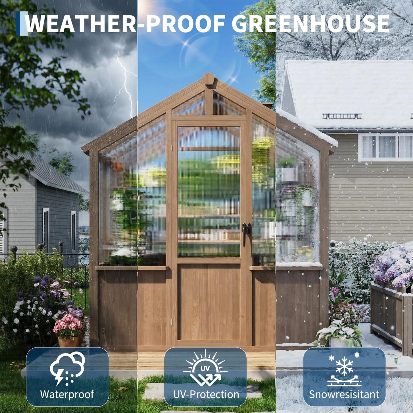 Garvee 6x10 FT Wooden Greenhouse - Walk-in Greenhouses for Outdoors, Large Spruce Frame Green House with PC Panels, Adjustable Roof Vents & Lockable Door, Green Houses for Garden,Backyard,Patio,Lawn