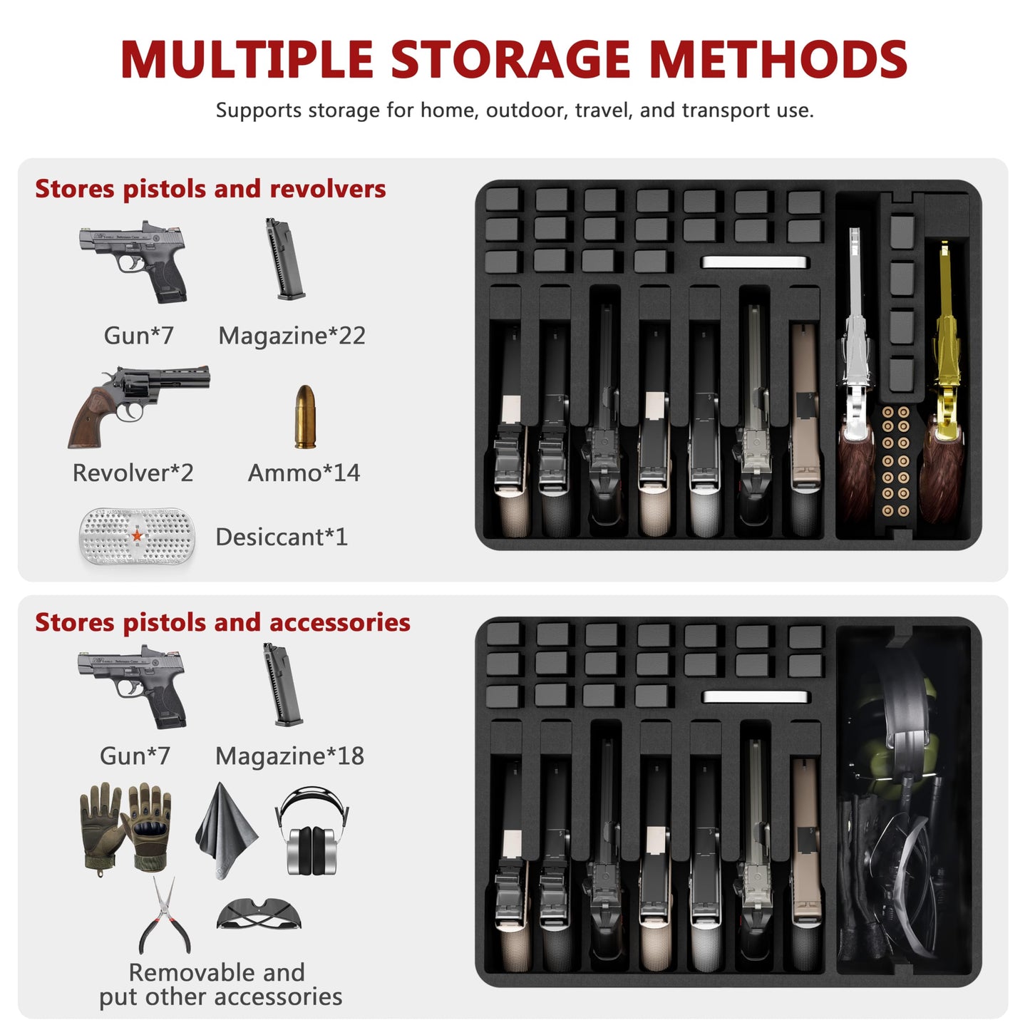 Kinghardcase Gun Case for Handguns, Pre-Cut Multiple Pistols Case Shockproof Waterproof Hard Pistol Case with Desiccant TSA Approved Firearm Travel Case (9 Pistol Case)