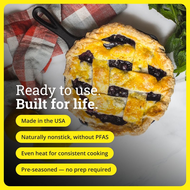 Lodge Seasoned Cast Iron Skillet - PFAS-Free, Non-Toxic Cookware - Use with an Oven, Stove, Grill, or Campfire - Naturally Non-Stick & Oven Safe - 9 Inches