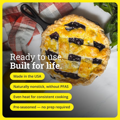 Lodge Seasoned Cast Iron Skillet - PFAS-Free, Non-Toxic Cookware - Use with an Oven, Stove, Grill, or Campfire - Naturally Non-Stick & Oven Safe - 9 Inches