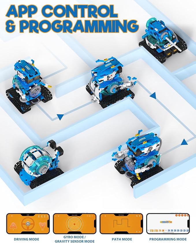 5 in 1 STEM Robot Building Toys for Boys Age 8-13 494PCS Remote &amp App-Controlled Set Educational Coding Toy Kids DIY Sound &amp Light Interactive Science Sets Gift for Boys Girls 10-12