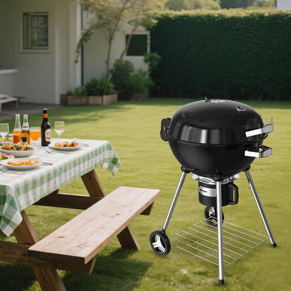 22.5-Inch Portable Charcoal Grill, Heavy Duty Kettle BBQ Smoker with Built-in Thermometer & Removable Water-Rinsable Ash Catcher for Outdoor Camping, Patio, Backyard, and Tailgating