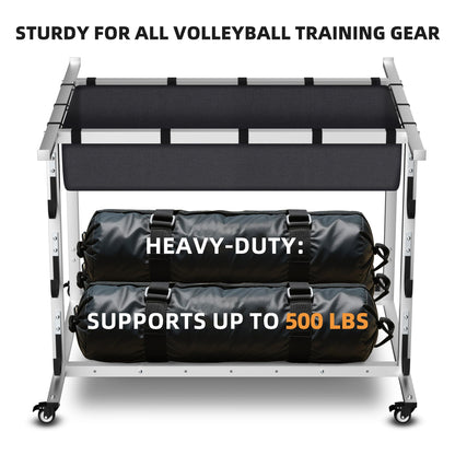 MR Volleyball Equipment Cart, Heavy-Duty Volleyball Gear Storage Trolley with 4 Removable Baskets & Lockable Wheels, Portable Volleyball Cart for Balls, Pads, Nets & Training Aids
