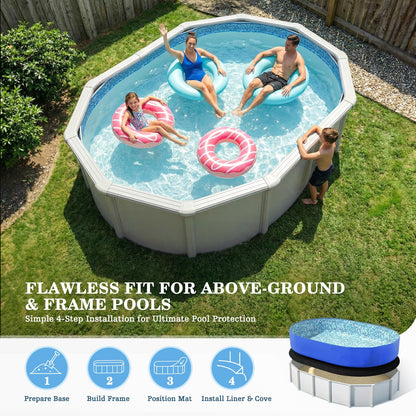 UIRWAY 12 x 18ft Oval Pool Liner Pad for Above Ground Pools, [2026 New 300G/M² Thicker Heavy Duty] Black Seamless Puncture Resistant Mats for Under Above Ground Pool, Weed Barrier & Cushion Protection