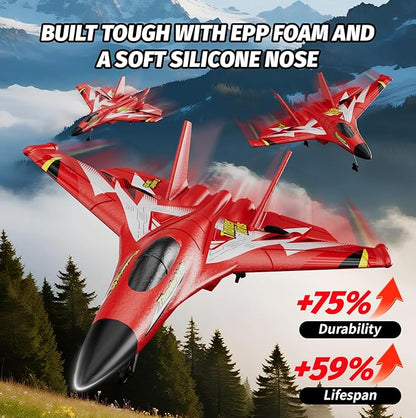 Foam RC Plane Toys with 3 Batteries Remote Control Airplane RC Jet Helicopter Drone Plane for Kids Adults Easy to Fly RC Fighter Remote Control Aircraft with Automatic Balance Gyro for Adult Kids