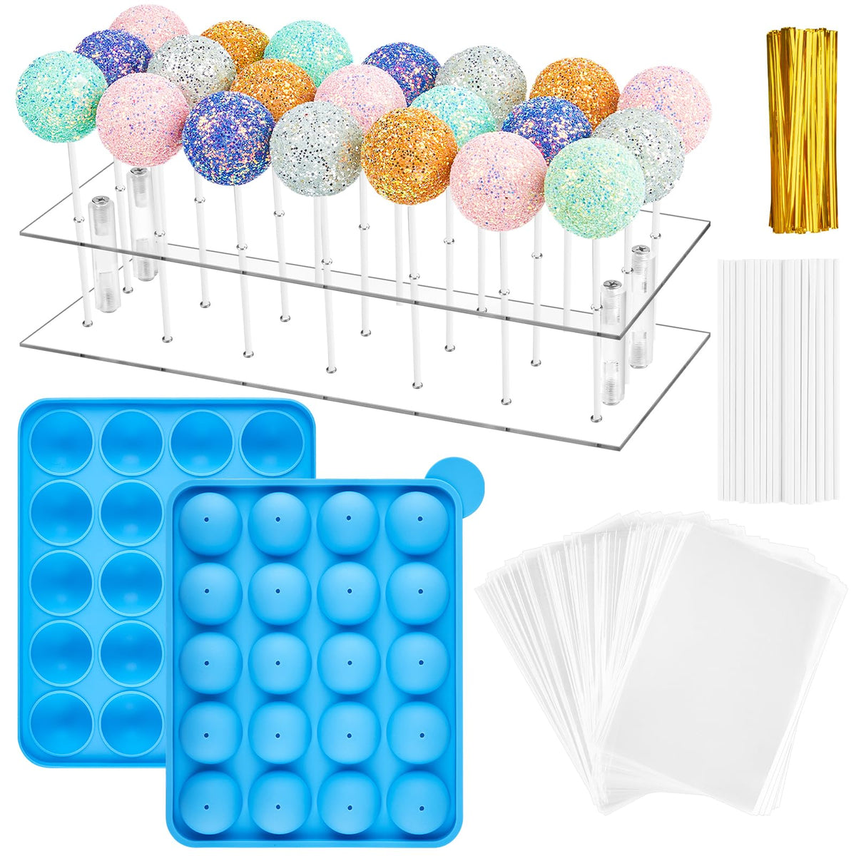 Kucoele Cake Pop Mold Set with 21 Hole Acrylic Lollipop Display Holder