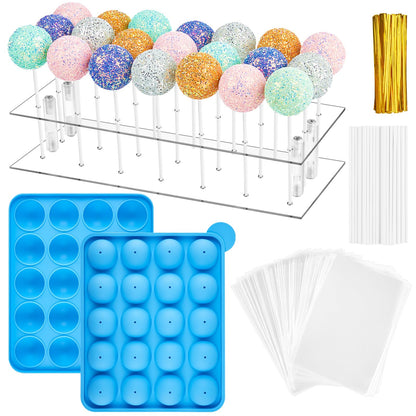 Kucoele Cake Pop Mold Set with 21 Hole Acrylic Lollipop Display Holder