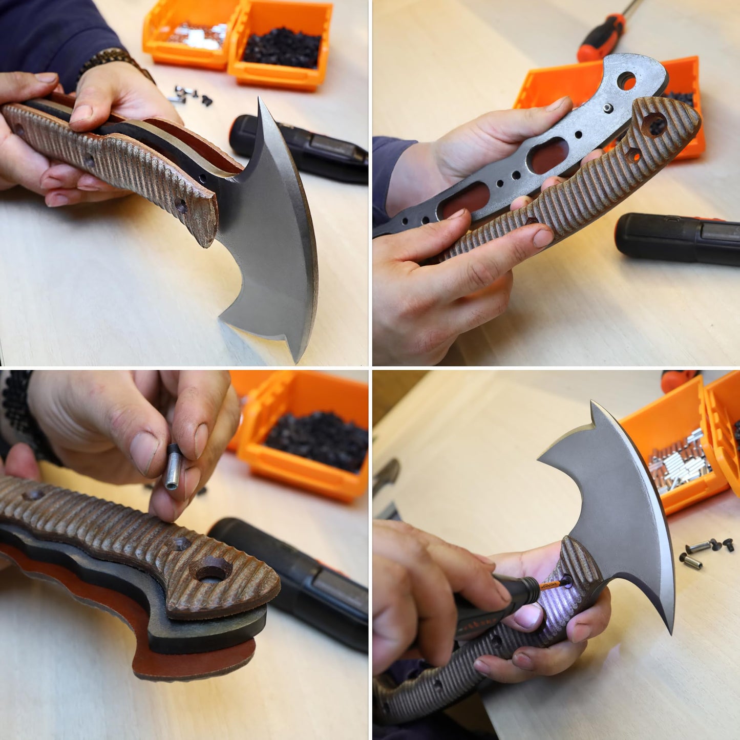 AncientSmithy Tomahawk Axe - Handmade Tactical Tomahawk Hatchet - Full Tang Combat Axe for Military Camping and Outdoor Activities (Three Spikes with Kydex Case)
