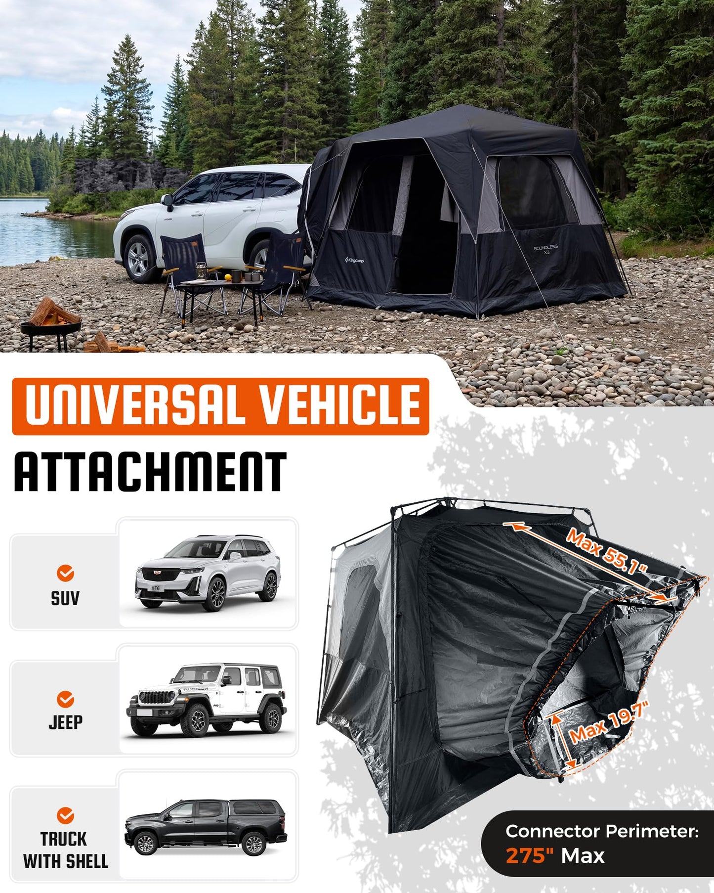 KingCamp SUV Tent for Camping, 6-8 Person Instant Tailgate Car Tent with Movie Screen, Waterproof Windproof Family Camping Tent Fits SUV Truck Jeep, Easy Setup Outdoor Shelter