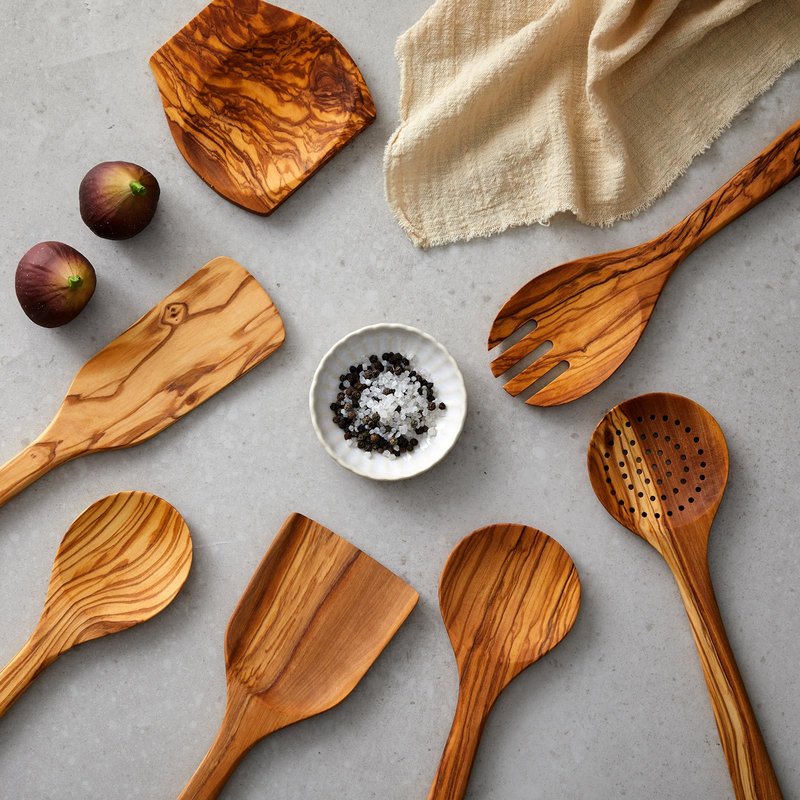Qinyoung 6 Pack Olive Wood Cooking Utensils Olive Wood Kitchen Utensils Mixing Spatula Spoon Fork Set with Gift Box for Cooking Baking Meal, Birthday Anniversary Mother's Day Housewarming Gifts