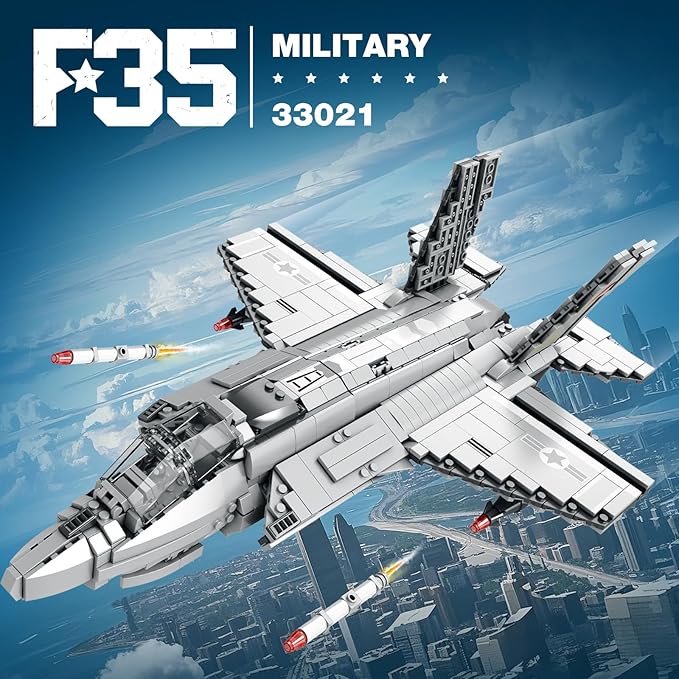 Reobrix Military Fighter Jet Building Set 33021 F-35 Lightning II Joint Strike Fighter Airplane Army Toy Sets Plane Toys Model for Adult Ideal Gifts for Men Military Fans
