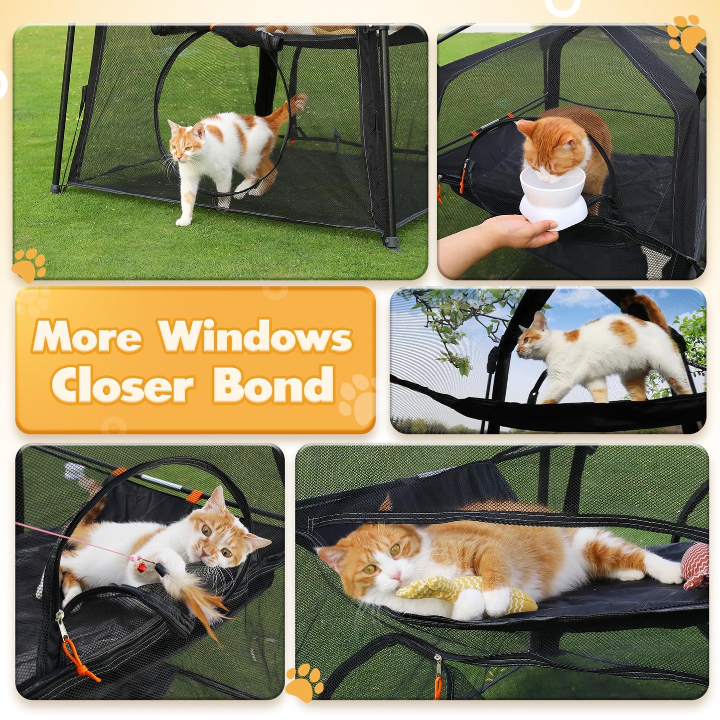 Extra Large Catio Outdoor Cat Enclosure, Rywell 3-Tier Spacious Outdoor Cat Tent, Weatherproof&Sunproof with 5 Windows, Foldable Cat Enclosure for Patio, Camping, Indoor(Includes Carry Bag)