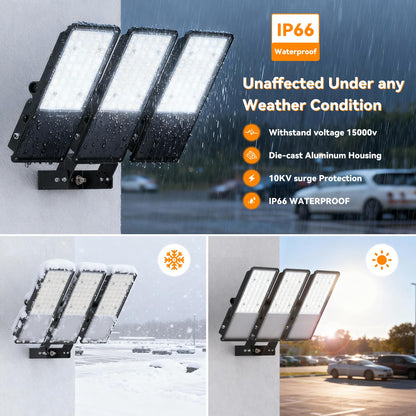 300W Upgraded LED Parking Lot Light with Photocell 45000lm 5000K, ETL, IP66 Waterproof Adjustable 3-Head Commercial Lighting Outdoor, Trunnion Mount, Flood Lights for Roadways, Driveways(2 Pack)