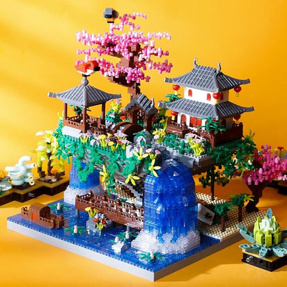 3600PCS Micro Mini Blocks Peach Blossom Pond Bonsai Tree KitTraditional Architecture Building BlocksExquisite Cherry Bonsai Tree Kit Gift for 14+ Kids Or Adults
