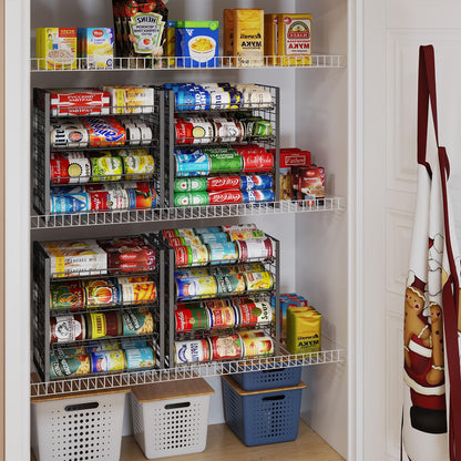 JKsmart 2-Tier Stackable Can Rack Organizer for Pantry, Adjustable Can Dispenser Holds Up to 62 Cans, Can Storage Holder for Various Ounces of Canned Food Soda Drinks, Black, 2 Pack (Petent Pending)