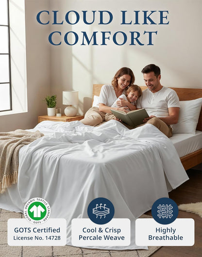 LANE LINEN 100% Organic Cotton Twin Sheets Set - Soft & Breathable Percale 3-Piece Bedding in White