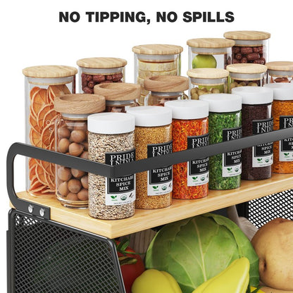 Magnetic Shelf for Fridge with Wide & Thick Magnet, 1 Pack Refrigerator Organizer Basket with Bamboo Top, Storage for Fruit, Potato, Onion, Kitchen, Pantry, Laundry (Black, 13.8" x 6.8" x 11.8")