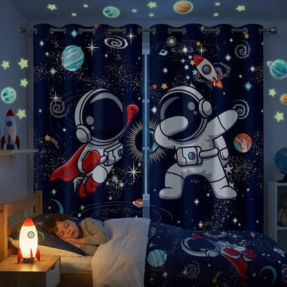 Space Curtains for Boys Room – Astronaut Themed Blackout Grommet Drapes, Thermal Insulated Outer Space Curtains Panels for Kids Bedroom, 42 x 45 Inch