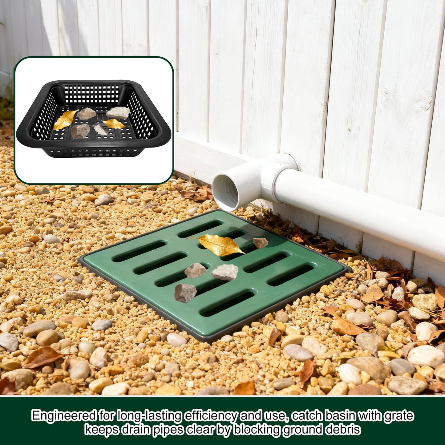 24Inch Catch Basin with Grate, Square Extra Large Yard Drainage Catch Basin for Drainage with Debris Basket, No Pre-Drilled Holes for Patios, Downspout, Municipal Pipeline
