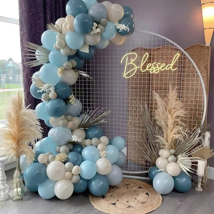 PartyWoo Dusty Blue Balloons 140pcs Different Sizes Pack of 18 12 10 5 Inch Slate Blue Boho Neutral Balloon Arch Kit for Baby Shower Graduation Cat Tornado Birthday Party Decorations Blue-F55