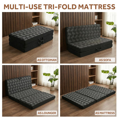 Tri Folding Mattress Twin Size - Memory Foam Tri-fold Mattress, Handle & Non-Slip Bottom, Portable Foldable Sofa Bed Floor Chair for Travel RV Camping Guest Yoga - 4 Inch, 75" 38"x4"