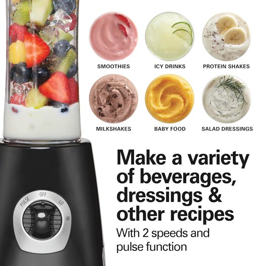 Hamilton Beach Go Sport Portable Blender - 20 Oz Travel Jar, 600W Motor & Stainless Steel Blades, Black