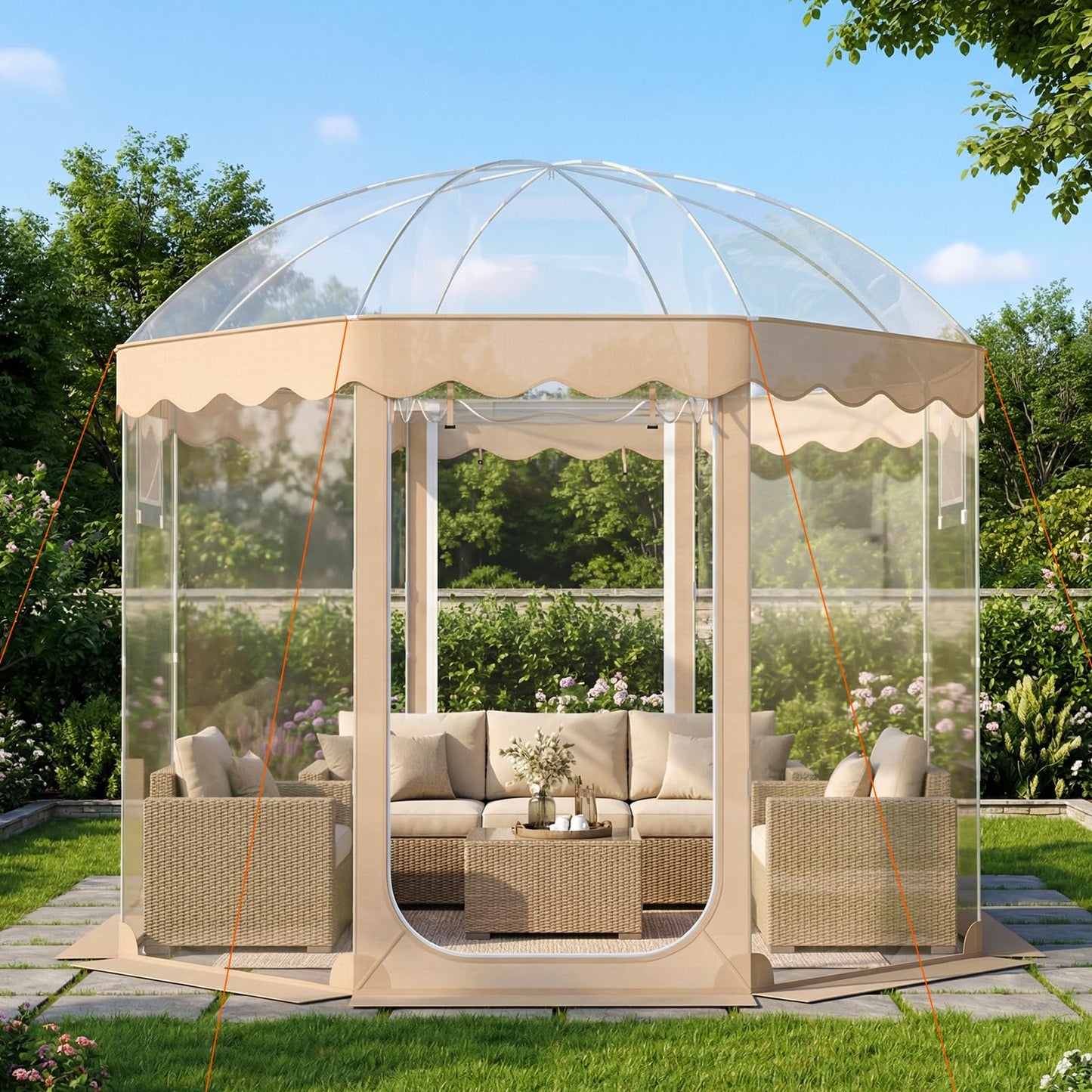 Tangkula Pop Up Bubble Tent, 10x10 Ft Oversize Weatherproof Clear Outdoor Dome Tent for 8-10 People with 2 Roll-Up Doors, Stakes, Wind Ropes, Sandbags, Carrying Bag for Winter Cold Protection