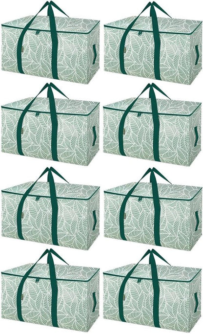 BALEINE 8-Pack Heavy-Duty Moving Bags - Oversized Storage Totes with Reinforced Handles (Antique Foliage)