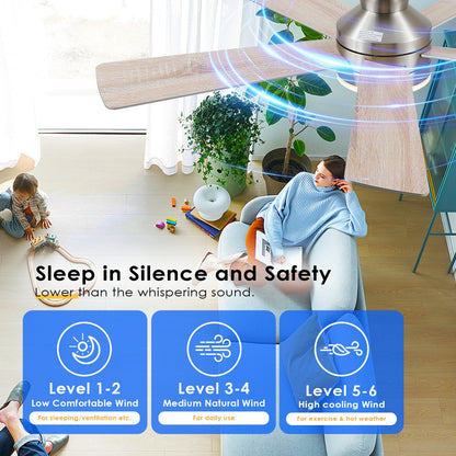 BYKISTOK 46IN Ceiling Fan with Lights and Remote/APP - Flush Mount Low Profile Ceiling Fan Light with 3CCT Dimmable, 6 Speeds Reversible, Modern Fan Light Fixture for Indoor, Covered Patios, Nickel