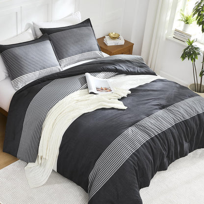 Litanika Comforter King Size Set Black White Grey - 3 Pieces Lightweight Bedding Comforter Set, Fluffy Down Alternative Comforter (1 Comforter, 2 Pillowcases)