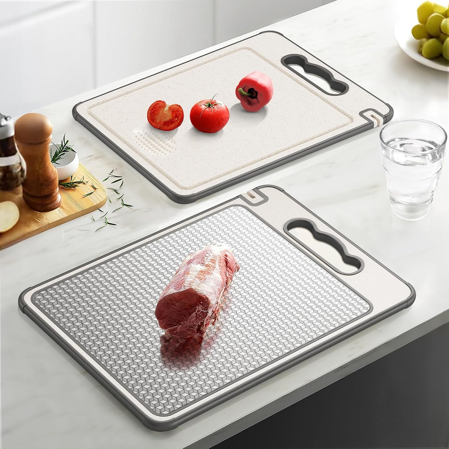 LOZOVIN Stainless Steel Cutting Board - Scratch Resistant & Reversible Design, 14.4"x9.8", Grey