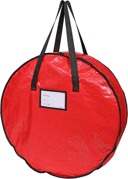 ProPik Christmas Wreath Storage Bag - Heavy-Duty Tear Resistant Container with Handles | 24” x 8” (Red)