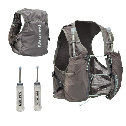 Nathan Women's Hydration Vest, Lightweight Breathable Running Gear with 2x14oz Hydrapak Flasks + 2L Bladder, Chafe-Free Mesh, Reflective for Visibility, Quick-Fit Setup, Pinnacle Breeze/Charcoal, L-XL