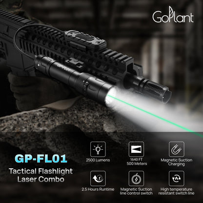 2500 Lumen Aircraft-Grade Aluminum Tactical Flashlight, 2.5Hours Long Runtime LED Weapon Lights, Rifle Light Laser Combo, Picatinny Rifle Flashlight with Momentary Strobe Function & Remote Switch