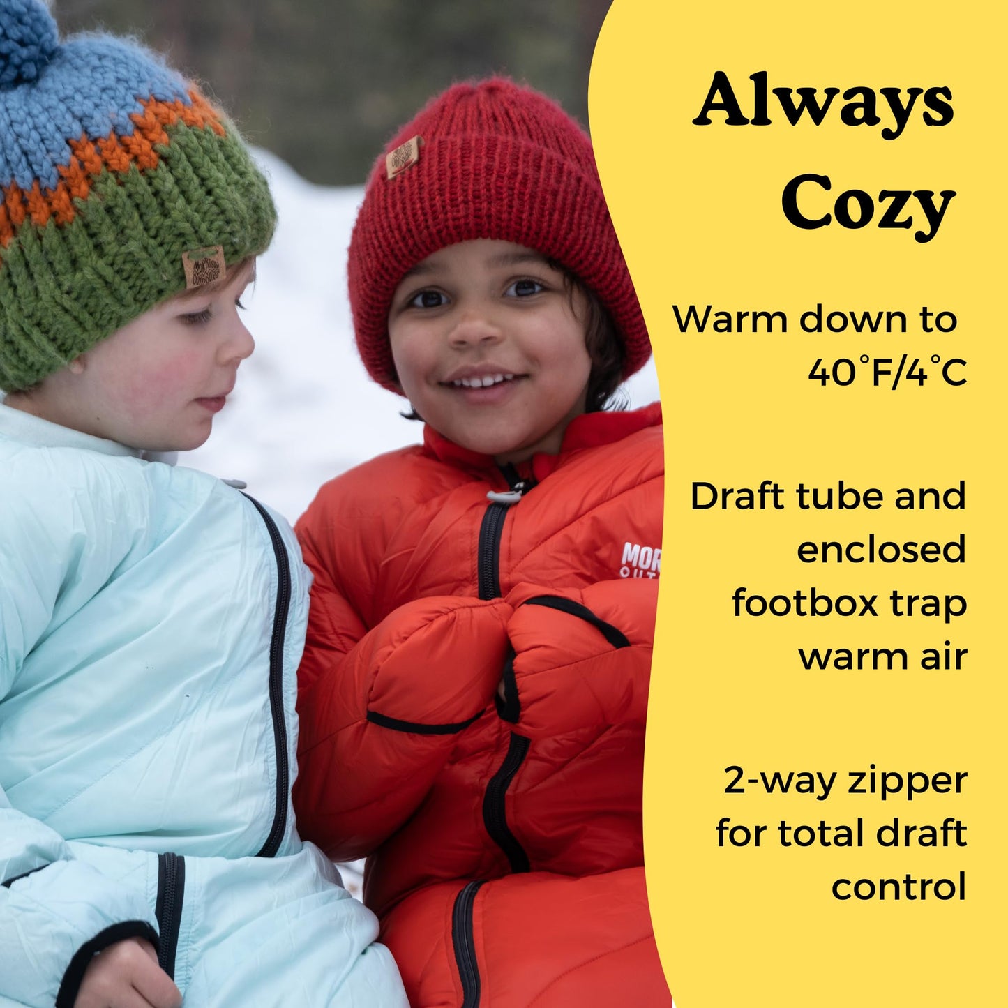 Mighty Mo 40° Kids Sleeping Bag (Ages 3-5). The Comfiest, Coziest Camping Sleeping Bag for Kids, with Adjustable Cuffs. (Bayberry Blue)