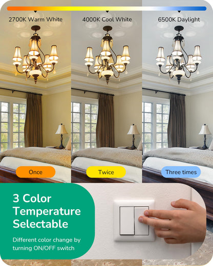 EDISHINE Dimmable LED Light Bulb 800LM 9W E26 Base 3 Color Temperatures 2700K/4000K/6500K Warm White 8 Pack