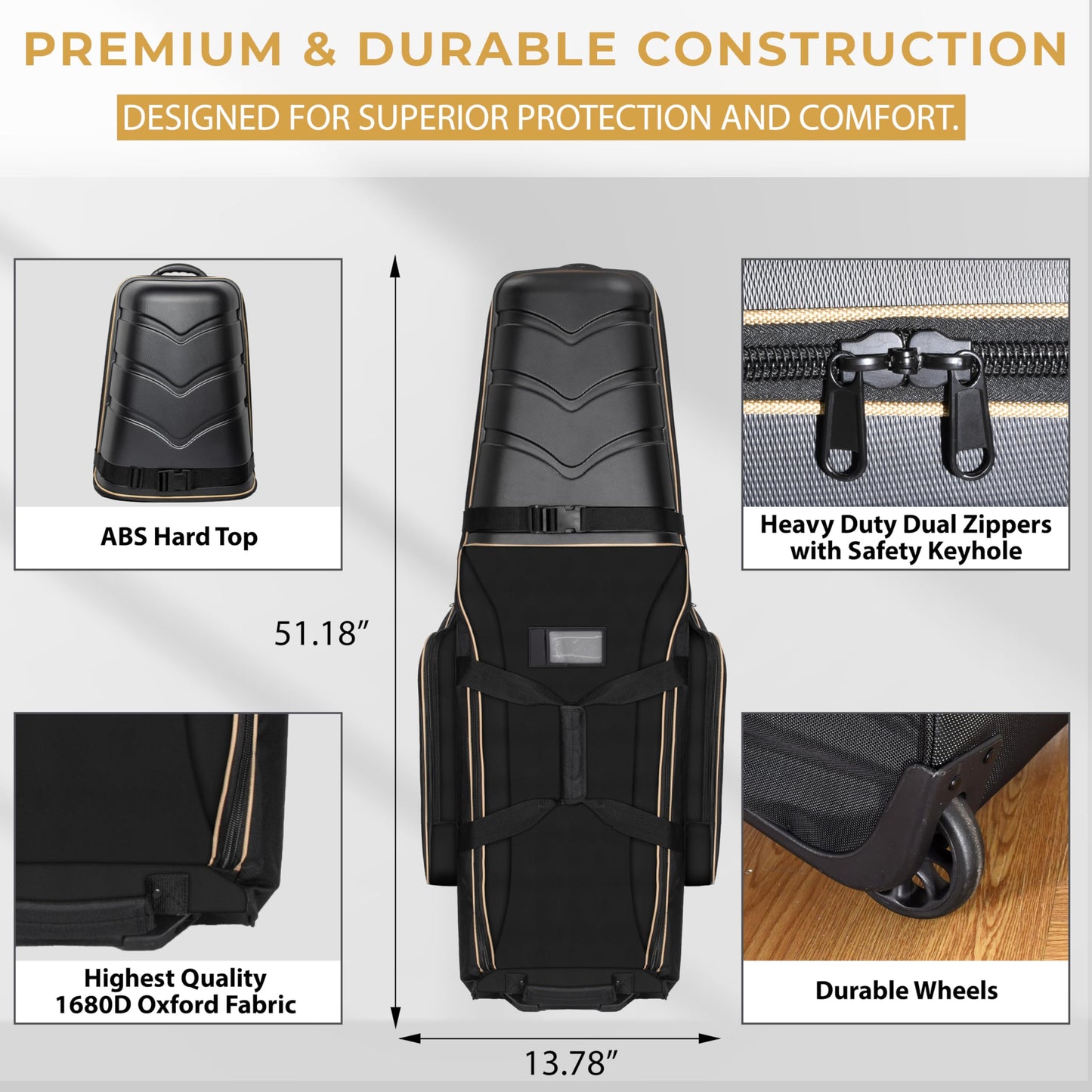 Hard Case Top 1680D Heavy Duty Oxford Fabric Travel Bag for Airlines with Wheels – Includes Custom Cover, Support Rod and TSA Lock. Excellent Protection, Foldable, Lightweight and Durable
