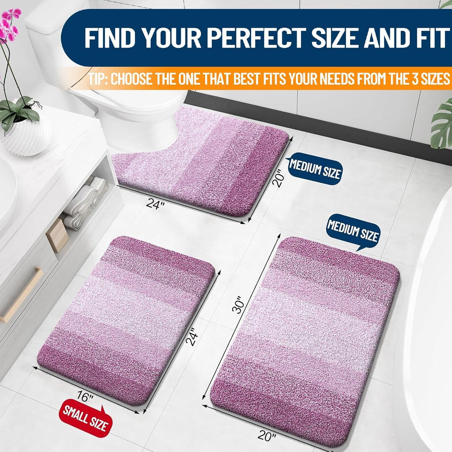 OLANLY Bath Rugs Mat - Extra Soft Microfiber, Quick Dry & Washable | 24x16, Pinkish-Purple
