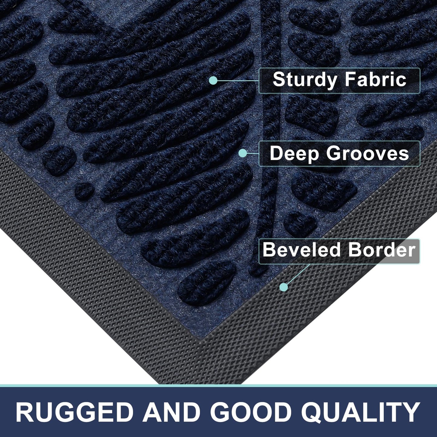 Smiry Welcome Mat Indoor Outdoor, All-Season Waterproof Front Door Mat, Sturdy Natural Rubber Doormat, Non-Slip, Easy Clean, Low Profile Dirt Trapper for Porch Patio Entrance, 71x47, Navy