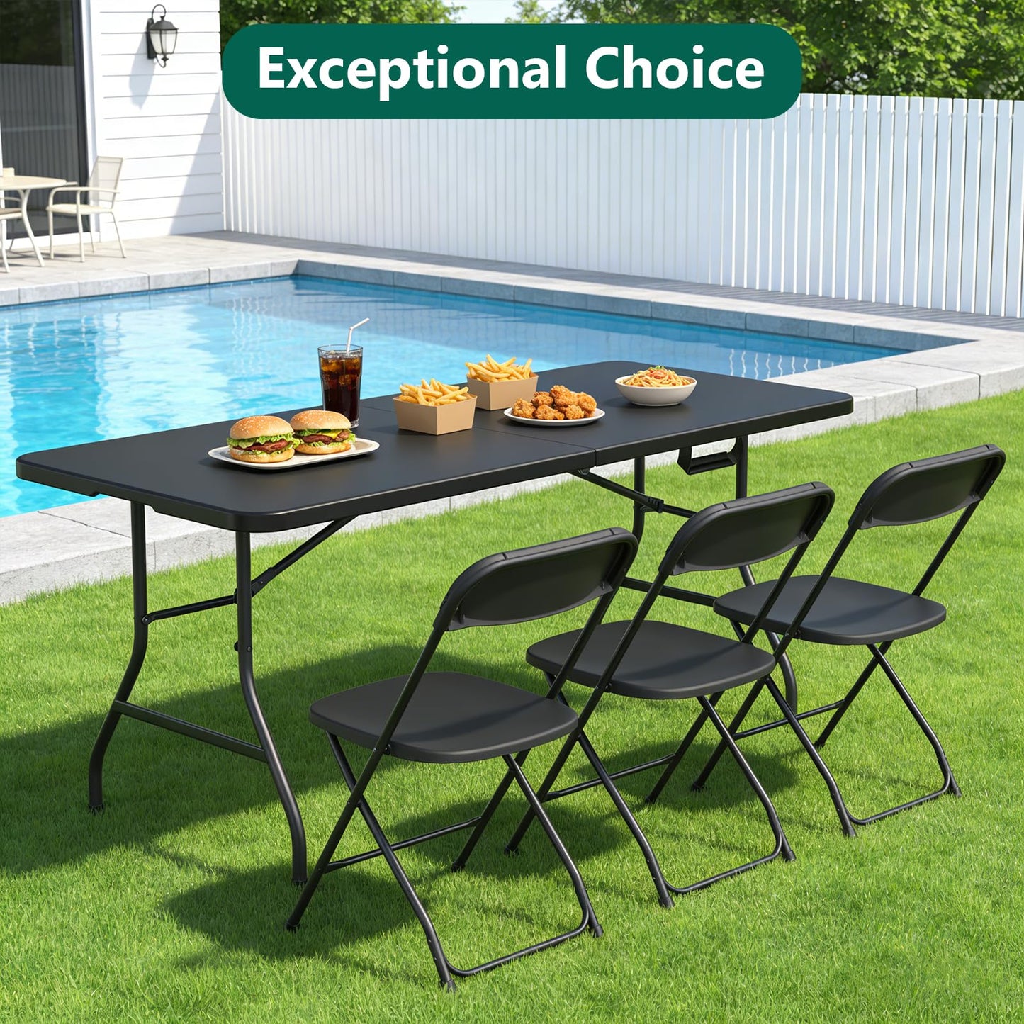 2 Pack Folding Table 6ft - Heavy Duty Plastic Table with Handle, Foldable & Portable, Fold-in-Half Utility Tables for Outdoor, Dining, Wedding, Events, Indoor, Picnic, Camping, Party (Black)