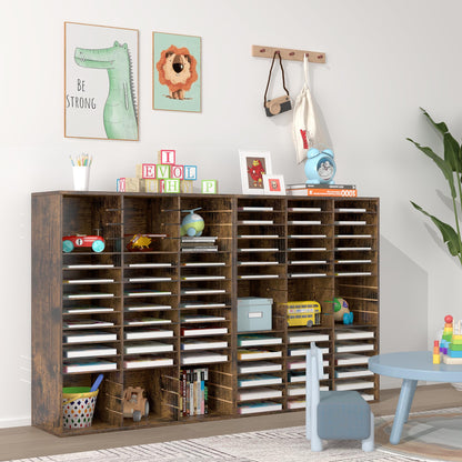 EasyPAG Wooden Literature Organizer with Adjustable Shelves, 48 Compartments Office Paper Organizer Storage 24000 Sheets Letter Size Paper, Student Mailbox for Classroom, Archaize