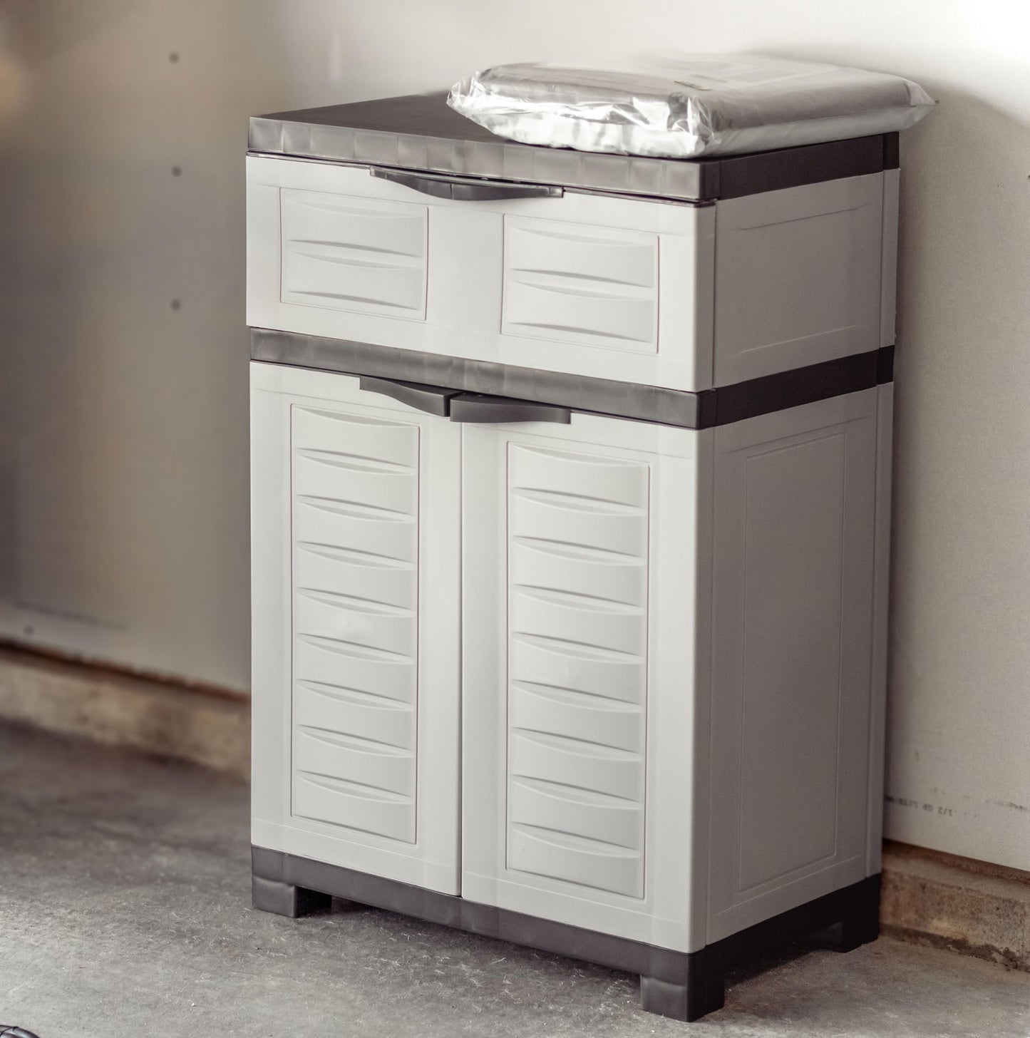 Sunnydaze 34.5" H Resin Garage Storage Cabinet - Garage Cabinet with Adjustable Shelf - Freestanding Utility Storage for Laundry Room, Office, Basement - Gray