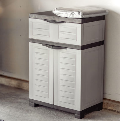 Sunnydaze 34.5" H Resin Garage Storage Cabinet - Garage Cabinet with Adjustable Shelf - Freestanding Utility Storage for Laundry Room, Office, Basement - Gray