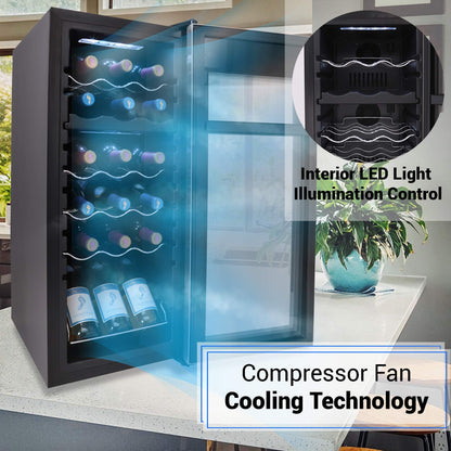 NutriChef 18 Bottle Wine Fridge | Dual Zone Wine Chiller | Adjustable Temperature 41°F to 64°F | Ultra Quiet Operation | Wine Cooler For Home & Office | Free Standing 32x13x19 IN | Black