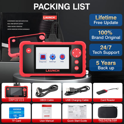 LAUNCH CRP123 V2.0 OBD2 Scanner-2026 New Model Engine/ABS/SRS/Transmission Diagnostic Scan Tool SRS Airbag Code Reader,3 Reset Oil Service/Throttle Relearn/SAS Reset,Lifetime Free Update