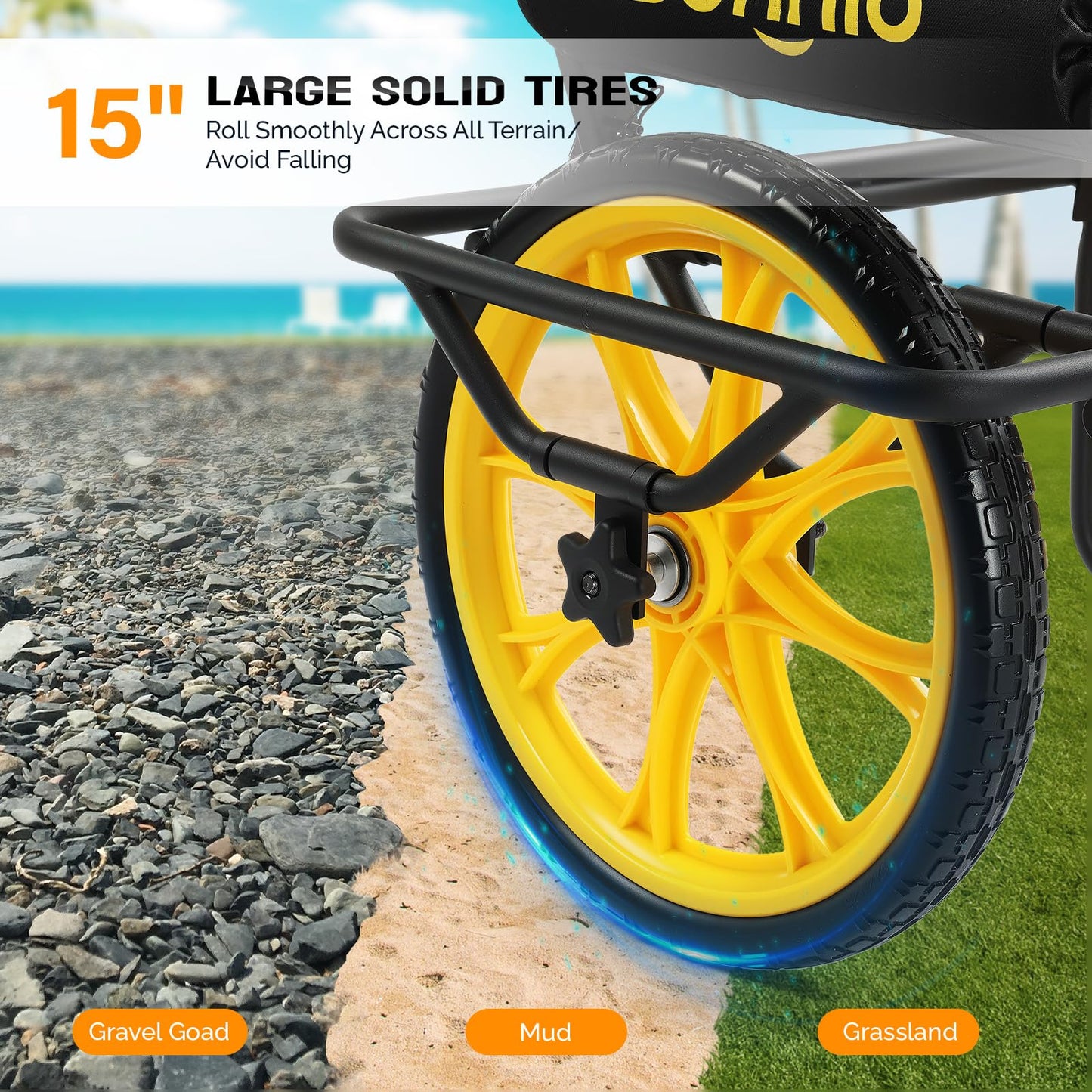 Bonnlo Durable Canoe Cart, All-Terrain Trolley Carrier with 15" Large Kayak Wheels, 330lbs Kayak Cart Dolly with Kickstand, Adjustable 4 Postions (8.66"-19.69") to Fit Kayaks, Canoes, and Small Boats