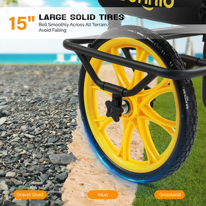 Bonnlo Durable Canoe Cart, All-Terrain Trolley Carrier with 15" Large Kayak Wheels, 330lbs Kayak Cart Dolly with Kickstand, Adjustable 4 Postions (8.66"-19.69") to Fit Kayaks, Canoes, and Small Boats