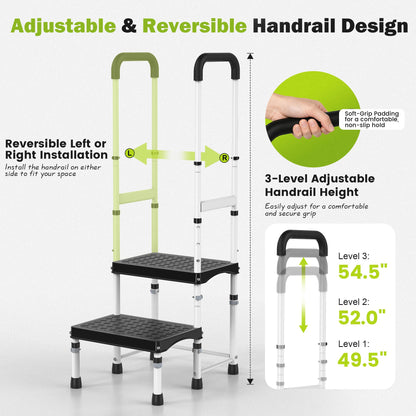 DEPSUNNY RV Step Stool with Handle for Elderly,2 Step Ladder with Handrail, Reinforced PP Wide Platform, Adjustable Height, Portable Stairs for Hot Tub/Camper/Mobile Home/Porch/SPA Pool/Pet Stairs