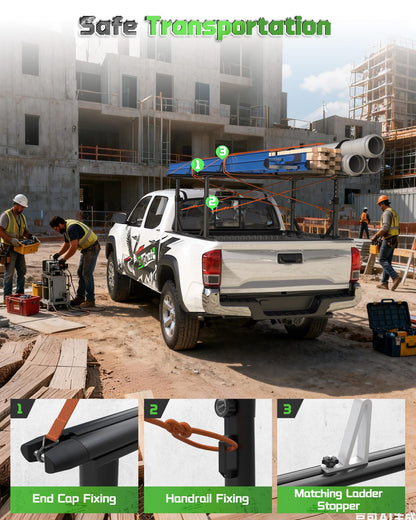 StarONE Heavy Duty Truck Ladder Rack, Adjustable Height Aluminum Truck Bed Rack Fit for Tacoma/Gladiator with Bed Rails, 800 LBS Capacity for Carrying Lumber/Ladders/Kayak