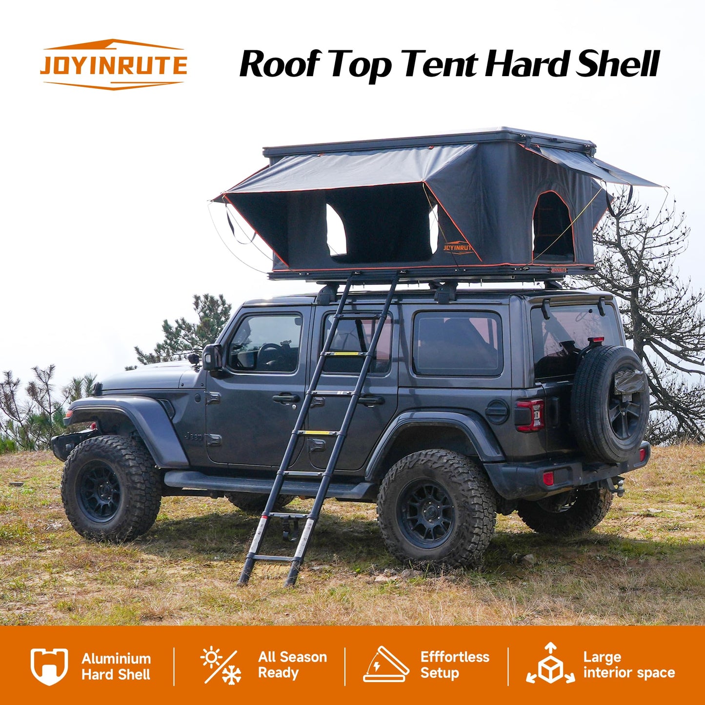 Joyinrute Alumnimun Rooftop Tent Hard Shell with Winter Insulation, Pop Up 2 Person Roof Top Hardshell for Camping Truck Van Suitable for Jeep SUV Car